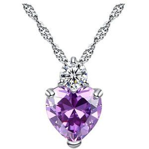 Sterling Silver Amethyst Heart Pendant Necklace